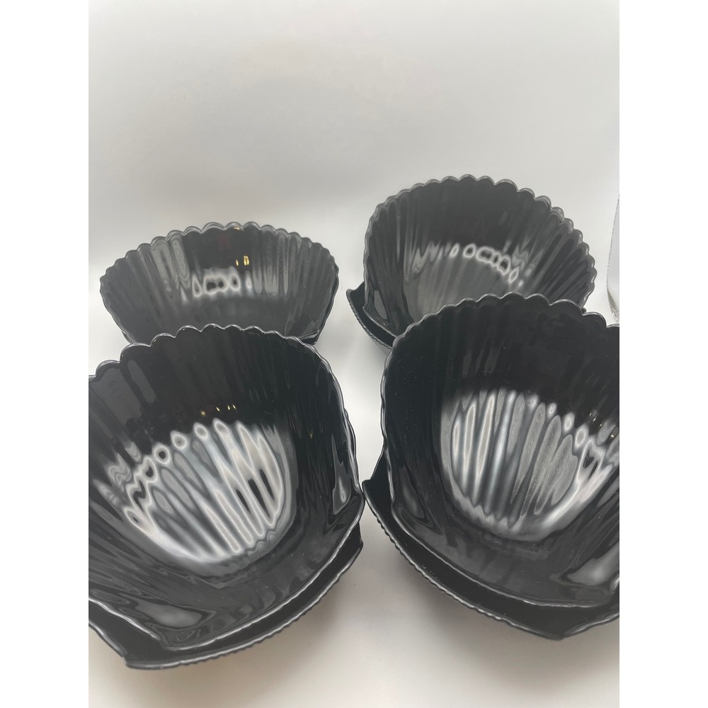 Arcoroc France Coquillage Black Glass Shell Bowls Set of 8 Coastal Vintage